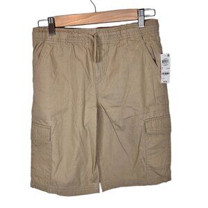 Boys Cargo Shorts Elastic Waist Khaki Drawstring Pockets Casual Summer